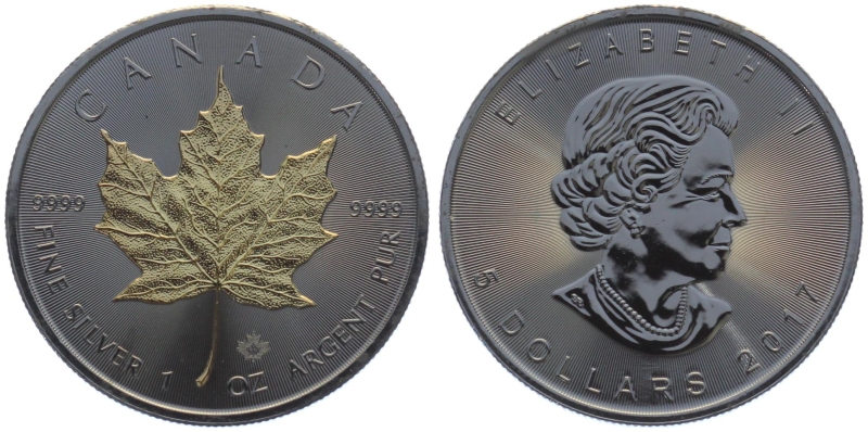 Kanada 5 Dollars 2017 - Maple Leaf - 1 Unze Feinsilber - Schwarz Ruthenium Veredelung